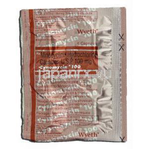 サイノミシン Cynomycin 100, ミノシン ジェネリック, ミノサイクリン塩酸塩, 100mg, 包装