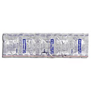 サイトドロックス Cytodrox, ヒドロキシ尿素 500mg 錠 (Cipla) 包装裏面
