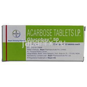 グルコバイ25 Glucobay 50, アカルボース , 50mg, 錠 箱