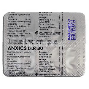 アンキシオスター Anxiostar, サインバルタン ジェネリック, デュロキセチン, 30mg, カプセル 包装