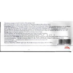 フォルテオ Forteo, テリパラチド  Injection, 600mcg 2.4ml, 注射 箱裏面