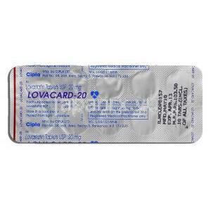 ロバカード Lovacard, メバコール ジェネリック, ロバスタチン, 20mg, 錠 包装裏面