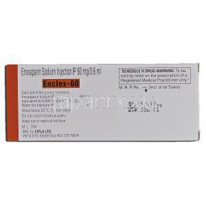 エンクレックス-60 Enclex-60, ロベノックス ジェネリック, エノキサパリンナトリウム, 60mg  0.6ml, 注射 