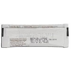 セラゼット Cerazette, デソゲストレル, 0.075mg, 錠 包装裏面