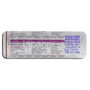 アシコン40 Acicon 40, ファモチジン 40mg, 包装裏面