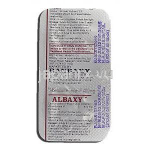 アルバキシー Albaxy, アルベンダゾール 400mg, 錠 包装裏面