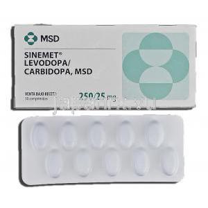 シネメット Sinemet, レボドパ 250mg, カルビドパ 25mg, 錠