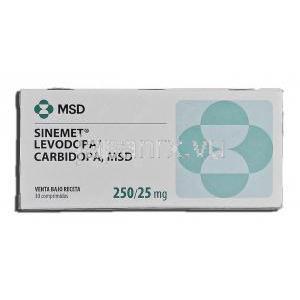 シネメット Sinemet, レボドパ 250mg, カルビドパ 25mg, 錠 箱