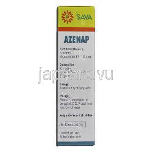 アゼナップ Azenap, アステリン ジェネリック, アゼラスチン10 ml 70MD 点鼻液噴霧用 (Sava medica) 箱裏面