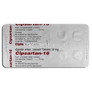 シプラスタン Cipsartan, カンデサルタン 16mg, 錠 包装裏面