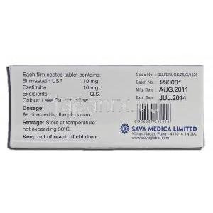 エタリーズS10 Etalize-S 10, シンバスタチン, 10mg, エゼチミブ, 10mg 錠 箱裏面