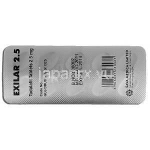 エクシラー Exilar, タダラフィル 2.5mg, 錠 包装裏面