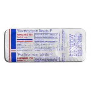 ロキシガード Roxigard 150, ロキシスロマイシン, 150mg, 錠 包装裏面