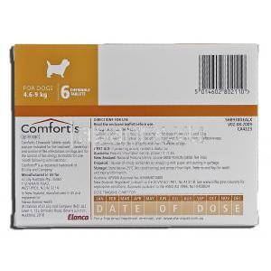 コンフォーティス Comfortis, スピノサド, 270mg, チュアブル錠, 4.5 - 9 kg 犬用 箱裏面