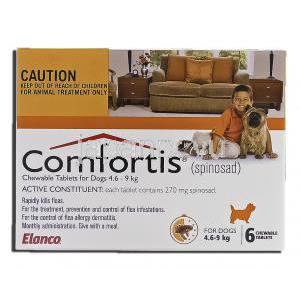 コンフォーティス Comfortis, スピノサド, 270mg, チュアブル錠, 4.5 - 9 kg 犬用 箱
