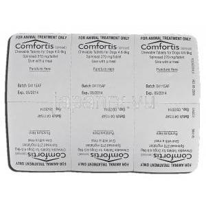 コンフォーティス Comfortis, スピノサド, 270mg, チュアブル錠, 4.5 - 9 kg 犬用 包装裏面