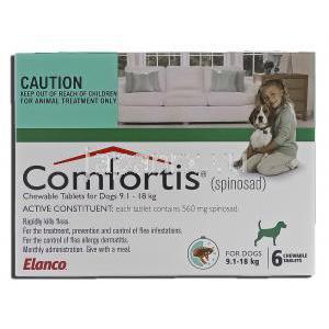 コンフォーティス Comfortis, スピノサド, 560mg, チュアブル錠, 9.1 - 18 kg 犬用 箱