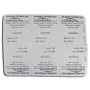 コンフォーティス Comfortis, スピノサド, 560mg, チュアブル錠, 9.1 - 18 kg 犬用 包装裏面