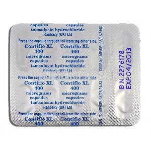 コンティフローXL Contiflo XL, タムスロシン塩酸塩 400mg 包装裏面
