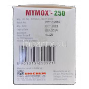 マイモックス250 Mymox - 250, アモキシシリン, 250mg 箱側面2