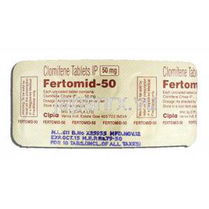 フェートミッド50 Fertomid-50,クロミッド ジェネリック, クロミフェン,50mg 包装裏面