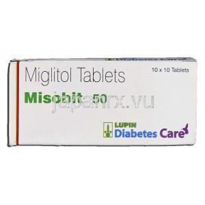 ミソビット50 Misobit 50, セイブル ジェネリック, ミグリトール 50mg 錠 箱側面
