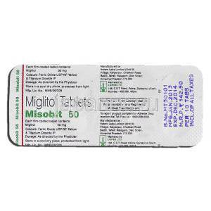 ミソビット50 Misobit 50, セイブル ジェネリック, ミグリトール 50mg 錠 包装裏面