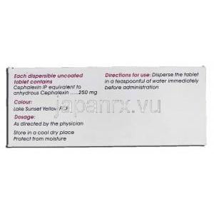 セファデックスDT 250 Cephadex-250 DT, ケフレックス ジェネリック, セファレキシン, 250mg 箱裏面