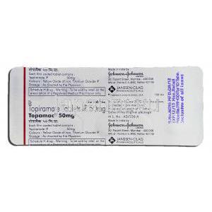 トピラマート, トピラメートTopiramate, トパマックス ジェネリック, Topiramate 50mg, 錠 包装裏面