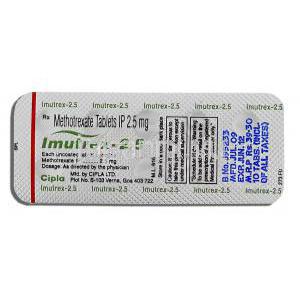 イミュトレックス Imutrex, メトトレキサート 2.5mg 錠 (Cipla) 包装裏面