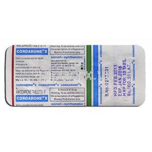 コーダロンX Cordarone X, アミオダロン 200mg, 錠 包装裏面