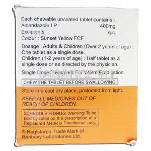 ジービーアル ZeeBee - ALU, エスカゾーズ ジェネリック, アルベンダゾール 400mg, 錠 成分情報