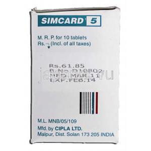 シムカード5 Simcard 5, リポバス ジェネリック, シンバスタチン 5mg, 錠 製造者情報