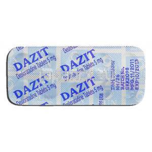 ダジット Dazit, クラリネックス ジェネリック, デスロラタジン 5mg, 錠 包装裏面