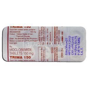 トリマ150 Trima 150, マネリックス ジェネリック, モクロベミド 150mg, 錠, 包装裏面