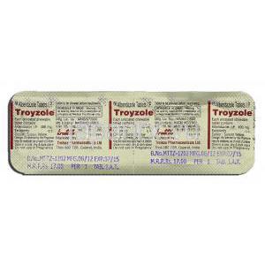 トロイゾール Troyzole, エスカゾール ジェネリック, アルベンダゾール 400mg, 錠, 包装裏面