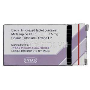 ミルナイト7.5 Mirnite 7.5, リフレックス ジェネリック, ミルタザピン 7.5mg, 錠, 箱記載情報