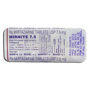 ミルナイト7.5 Mirnite 7.5, リフレックス ジェネリック, ミルタザピン 7.5mg, 錠, 箱