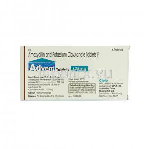 アドベント Advent, オーグメンチン ジェネリック, アモキシシリン500mg/ クラブラン酸125mg, 錠 箱裏
