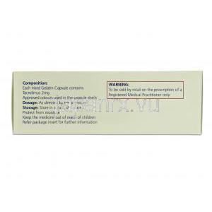タクログラフ Tacrograf, プログラフカ ジェネリック, タクロリムス水和物, 2mg, 錠 箱側面