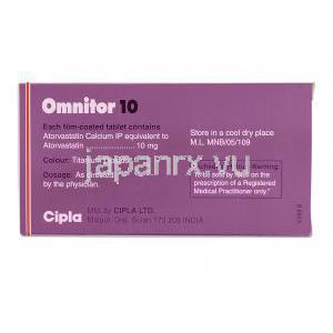 オムニトール, リピトール ジェネリック, アトルバスタチン, 10mg, 錠 箱裏面