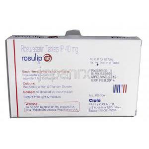 ロズリップ40 Rosulip 40, クレストール ジェネリック, ロスバスタチン 40mg, 錠 箱裏面