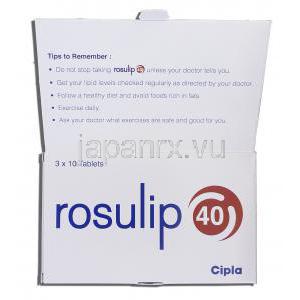 ロズリップ40 Rosulip 40, クレストール ジェネリック, ロスバスタチン 40mg, 箱