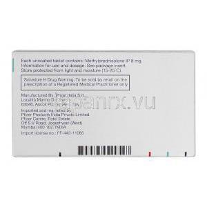 メドロール Medrol, メチルプレドニゾロン 8mg, 錠 箱裏面