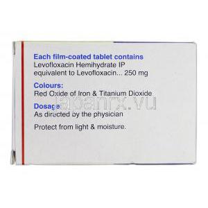 レボフロックス250 Levoflox 250, クラビット ジェネリック, レボフロキサシン 250mg, 錠 箱裏面