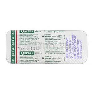 キュエル-25 Quel -25, セロクエル ジェネリック, クエチアピン 25mg, 錠 包装裏面