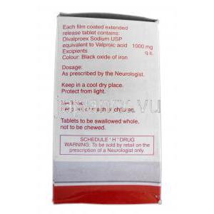 ヴァランスOD Valance OD 1g, デパコテ ジェネリック, ジバルプロエクス ER, 1000mg, 錠 箱側面