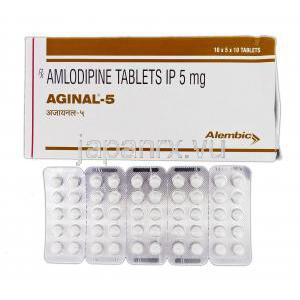 アジナル-5 Aginal-5, ノルバスク・アムロジン ジェネリック, 5 mg,  箱入り　シート