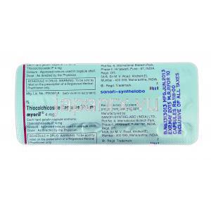 マイオリル Myoril, チオコルチコシド, 4mg,  錠, 包装裏面