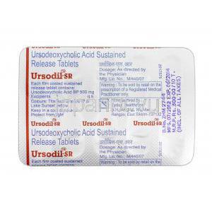 ウルソディルSR Ursodil-SR, ウルソ ジェネリック, ウルソデオキシコール酸 SR, 500ng, 錠, 包装裏面
